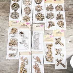 Lot of New Mixed Unfinished Wood Shapes Craft Supplies laser cut wood 18 packs